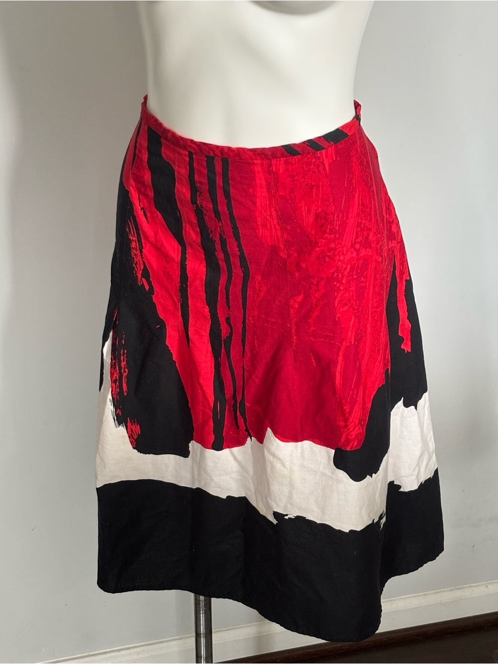 Ashley Stewart A-Line Red, Black & White Abstract Midi Skirt